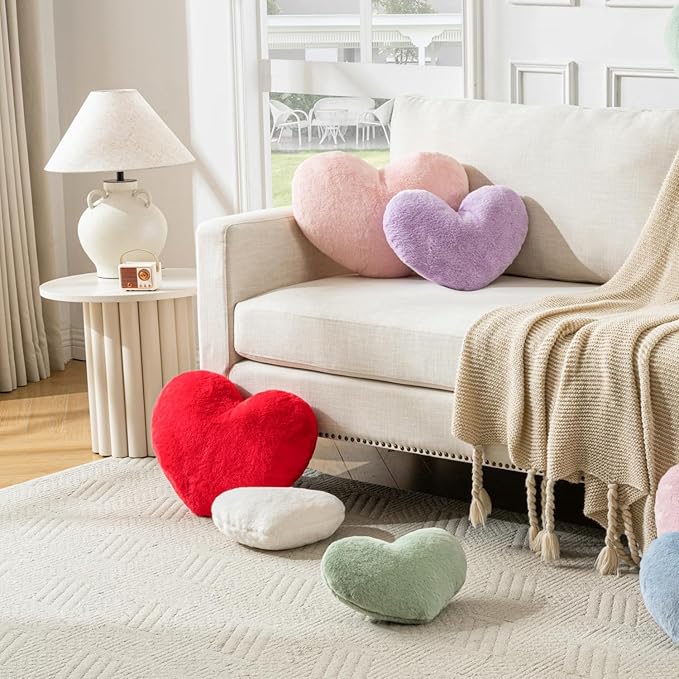 Heart Pillow 19×15.7in Large Pink Heart Shaped Throw Pillows Super Soft Faux Rabbit Fur Heart Throw Pillow Outdoor Indoor Decorative Pillows