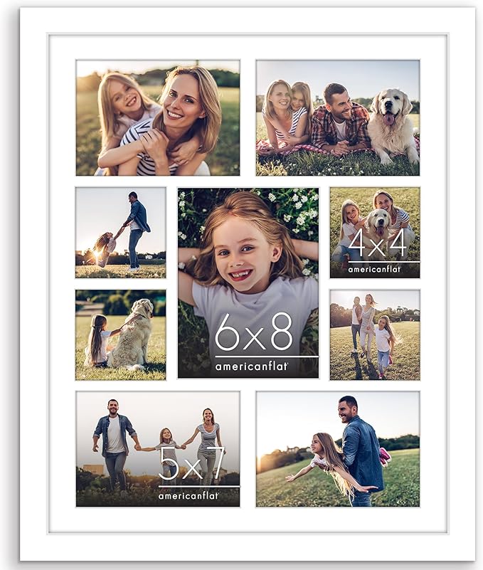 Americanflat 16x20 Collage Picture Frame with Polished Plexiglass - Multi Picture Frames Fit One 6x8, Four 5x7 and Four 4x4 Photos or Use as One 16x20 Frame - Signature Collection - White