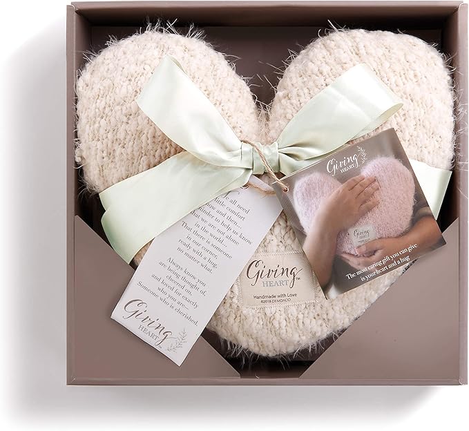 DEMDACO Giving Collection Cream Weighted Giving Heart - Weighted Heart Pillow for Bedding - Decorative Throw Pillow - Meaningful Gift Idea - Handmade - Luxurious, Soft & Cozy - 1.85 lbs