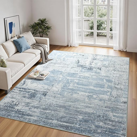 HOMORE Living Room Rug 6x9 Blue Area Rugs Non Slip Washable Rugs for Bedroom Dining Room Abstract Carpet for Farmhouse Kids Playroom Classroom Dorm