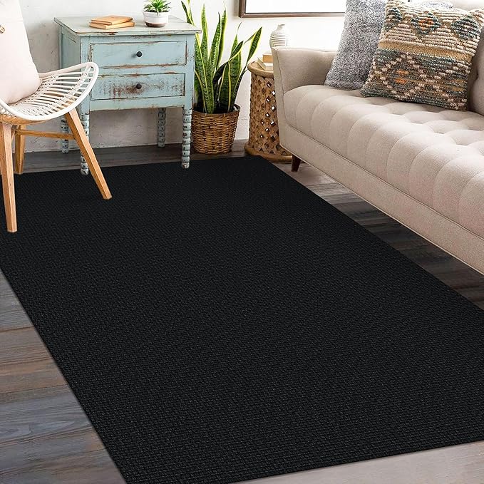 KOZYFLY Washable Entryway Rug 3x5 Ft Area Rugs Cotton Rubber Backed Throw Rugs Indoor Door Mat Kitchen Rugs Braided Floor Carpet for Front Entrance Kitchen Living Room, Black