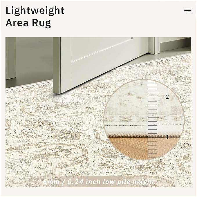 Soalmost Area Rug 6x9, Washable Rugs, Stain Resistant Gray Area Rugs for Living Room Bedroom Dining Room, Vintage Farmhouse Rug Beige