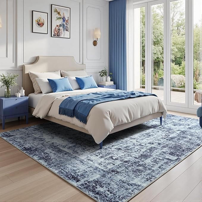 HOMORE Machine Washable Rug 6x9 Blue Rug for Living Room, Modern Neutral Rugs for Bedroom Non Slip Carpet for Kids Nursery Room,Area Rugs for Dining Room Kitchen Dorm
