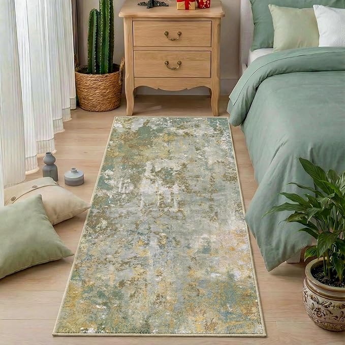 Green Rug Runners for Hallways Kitchen 2.6x8 Non Slip Washable Entryway Runner Rugs with Rubber Backing 8ft Long Carpet Runner for Laundry Bedroom, Low Pile Stain & Fade Resistant, Sage Green