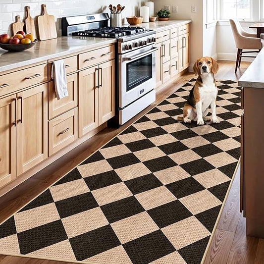 3x10 Runner Rug for Hallways: Washable Non Slip Kitchen Extra Long Jute Runners - Carpet Bathroom Office Laundry Dining Living Room - Durable Floor Mat Boho Farmhouse Decor (Black/Brown,3x10)