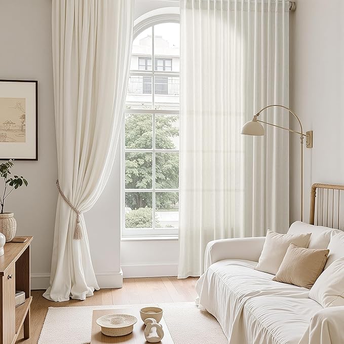 Nanspring Natural Linen Curtains 63 Inch Length for Living Room Country Light Filtering Semi Sheer Curtains Farmhouse Decor Curtain for Bedroom Dinner Room Back Tab and Rod Pocket 52x63, 2 Panels
