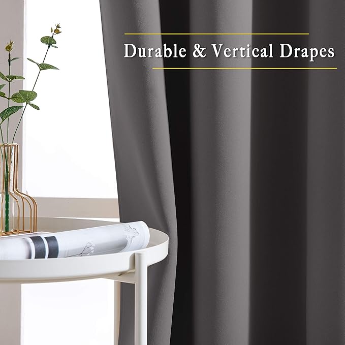 NICETOWN Blackout Grey Doorway 80 inch Curtains, Grommet Room Darkening Thermal Insulated Soundproof Window Treatments for Bedroom/Closet, 2 Panels, W40 x L80
