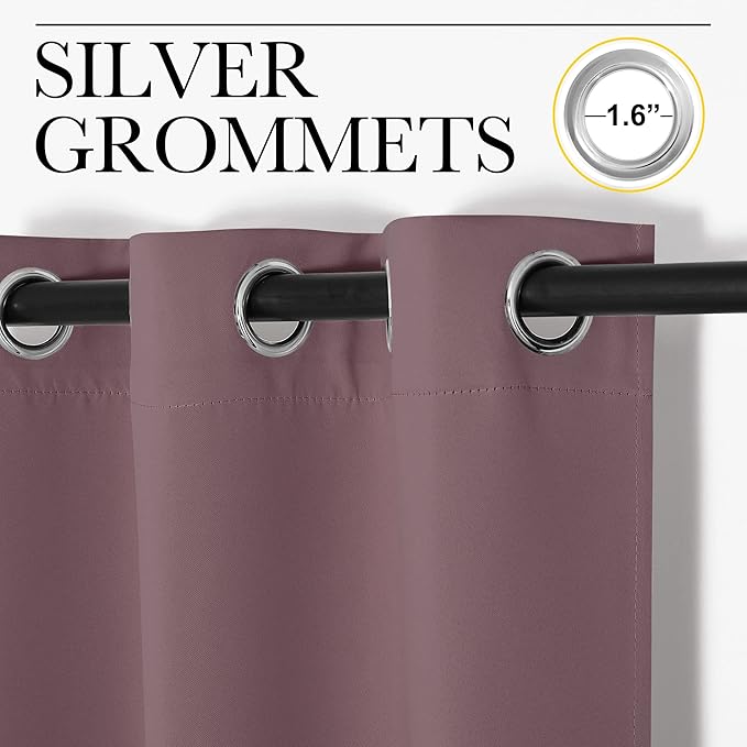 NICETOWN Dry Rose Room Darkening Curtains for Kitchen, Set of 2, 42 inches Wide by 48 inches Long, Window Treatment Thermal Insulated Solid Grommet Room Darkening Curtains/Drapes for Bedroom