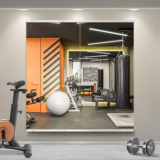 TRAHOME Home Gym Mirror for Wall, 50"x25"x2PCS Full Length Gym Mirror Frameless Wall-Mounted for Garage, Home Gym, Living Room, Bedroom(Silver)