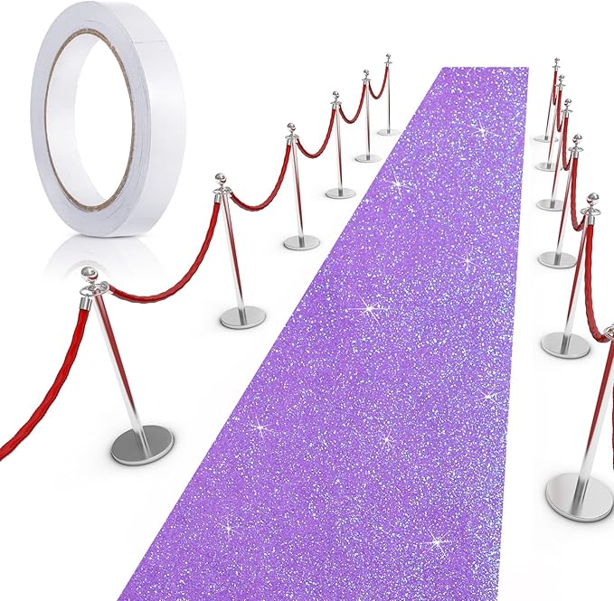 Tatuo Carpet Runner 2.46 x 30 ft Runway Rug 55 GSM Thickness with Carpet Tape for Prom Graduation Wedding Outdoor Indoor Hallway Movie Party Decoration Rug(2.46 x 30 Feet,Glitter Purple)