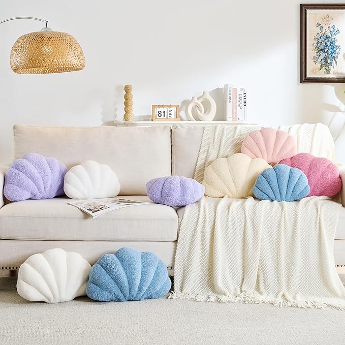 CANGHI Shell Pillow Seashell Decorative Pillow Purple Beachy Coastal Shell Shaped Throw Pillows 13x10 Inch Soft Ocean Beach Sea Shell Plush Pillows Cushion for Bed Couch Living Sofa Room Decor