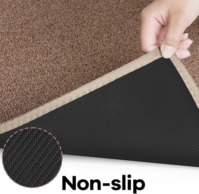AREDO Runner Rug with Non Slip Rubber Backing, Washable Soft Floor Carpet for Kitchen, Hallway, Entryway Indoor, Bedroom, Laundry, Low Pile Area Rugs, Solid color with Pointillism style, 2*10 ft BROWN