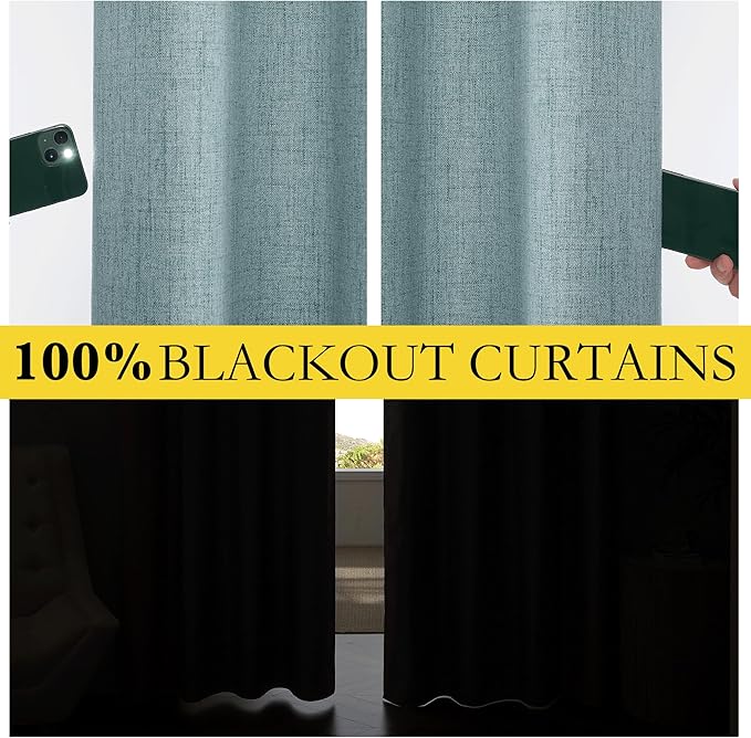 NICETOWN 100% Absolutely Blackout Linen Curtains with Thermal Insulated Liner, Skylark Blue, 42" Wide, 72" Length Energy Saving Curtains for Classroom 2 Panels Set, Vertical Blinds
