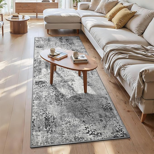 3x7 Grey Rug Runners for Hallways Kitchen Runner Rug Non Slip Washable Black Long Runner Rugs with Rubber Backing Soft Abstract Carpet Runner for Bedroom, Kitchen, Bathroom, Entryway
