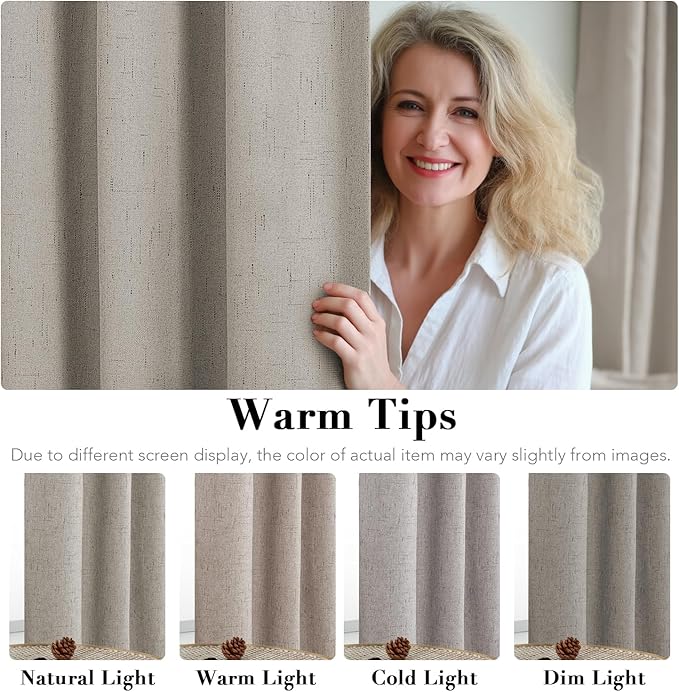 H.VERSAILTEX Primitive Linen Curtains 100% Blackout Curtain Drapes Burlap Fabric Curtains with White Thermal Insulated Liner, Grommet Top Drapes Living Room/Bedroom (2 Panels, 42 x 54 Inch, Stone)