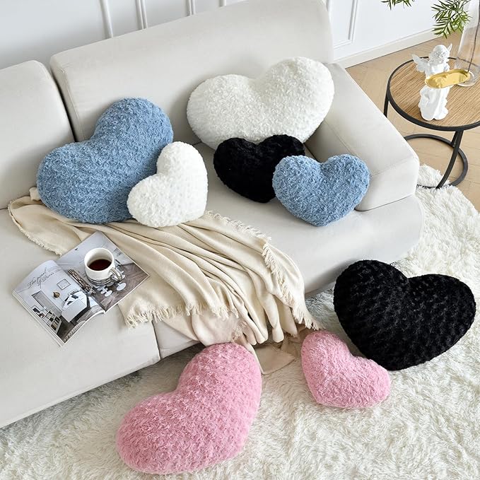Heart Pillow, Soft Heart Shaped Pillow with Room Decorative Throw Pillows for Bed Couch Chair Sofa, Heart Shaped Cute Throw Pillow Cushion for Bedroom Living Room (Ivory White, Mini 12.9" x 9.8")
