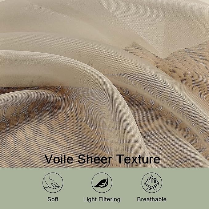 OWENIE Sheer Curtains 84 Inches Long 2 Panels Set, Sheer Taupe Curtains for Living Room Bedroom 59 Inch Extra Wide, Modern Voile Filmy Rod Pocket Drapes, 2 Pcs, Each 59 W x 84L, Taupe