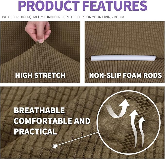 ZNSAYOTX Super Stretch Couch Cover Love Seat Sofa Covers for Living Room Dogs Pet Friendly Furniture Protector Spandex Loveseat Slipcovers with Anti Slip Foam Sticks (Brown, Loveseat)