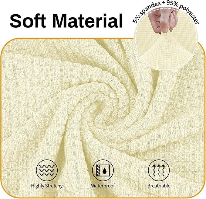Asnomy Couch Covers for 3 Cushion Couch Stretch Sofa Covers Slipcovers, Pet Protector Furniture Covers for Dogs Cats Spandex Jacquard Fabric Small Checks（X-Large，Off-White）