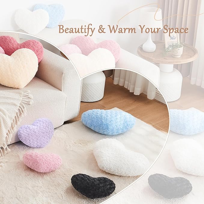 Heart Pillow White Throw Pillows, Soft Fluffy Decorative Pillows for Bed Couch Chair, Cute Heart Shaped Room Decor Gifts for Valentine Anniversary Birthday Mothers Christmas (Medium, 20"x15")
