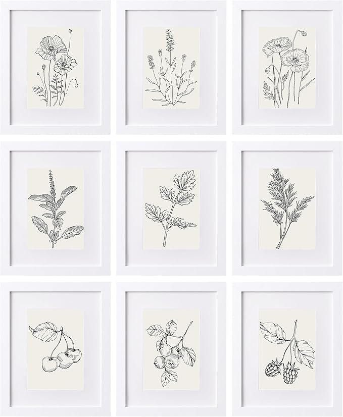 eletecpro 8x10 Picture Frames Set of 9 Classic Gallery Wall Frame Set, Displays 5x7 with Mat or 8x10 No Mat, Picture Frames Collage Wall Decor, White Frames for Home Decor