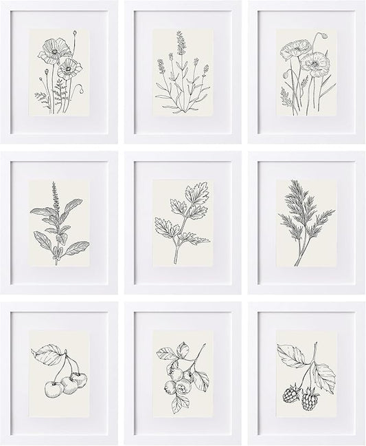 eletecpro 8x10 Picture Frames Set of 9 Classic Gallery Wall Frame Set, Displays 5x7 with Mat or 8x10 No Mat, Picture Frames Collage Wall Decor, White Frames for Home Decor
