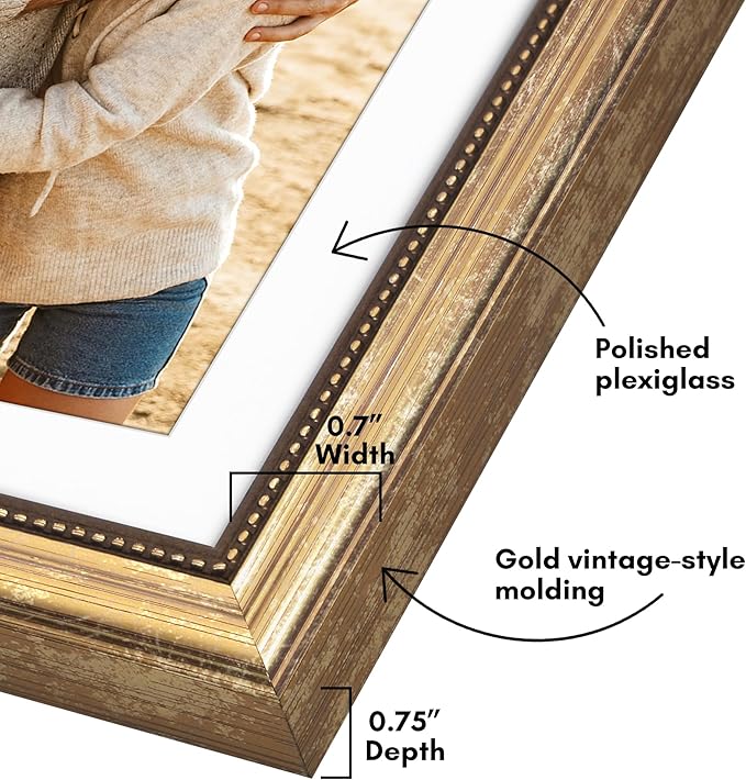 Americanflat Vintage Frames - 13x19 Picture Frame with Beaded Accents and Polished Plexiglass - Use as 12x18 Frame or Display 13x19 Photos Without Mat - Heirloom Collection - Wall Display - Gold