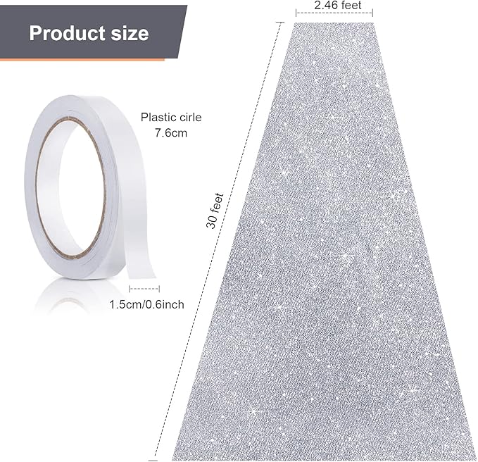 Tatuo Carpet Runner 2.46 x 30 ft Runway Rug 55 GSM Thickness with Carpet Tape for Prom Graduation Wedding Outdoor Indoor Hallway Movie Party Decoration Rug(2.46 x 30 Feet,Glitter Silver)
