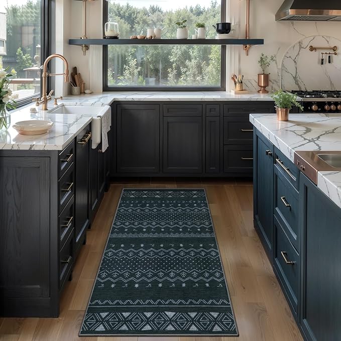 SERISSA 2x4 Rugs for Entryway, Washable Non-Slip Grey Small Runner Rug, Soft Low-Pile Boho Geometric Indoor Entry Rug Door Mat Indoor Entrance Front Door Carpet for Bathroom Kitchen Bedroom