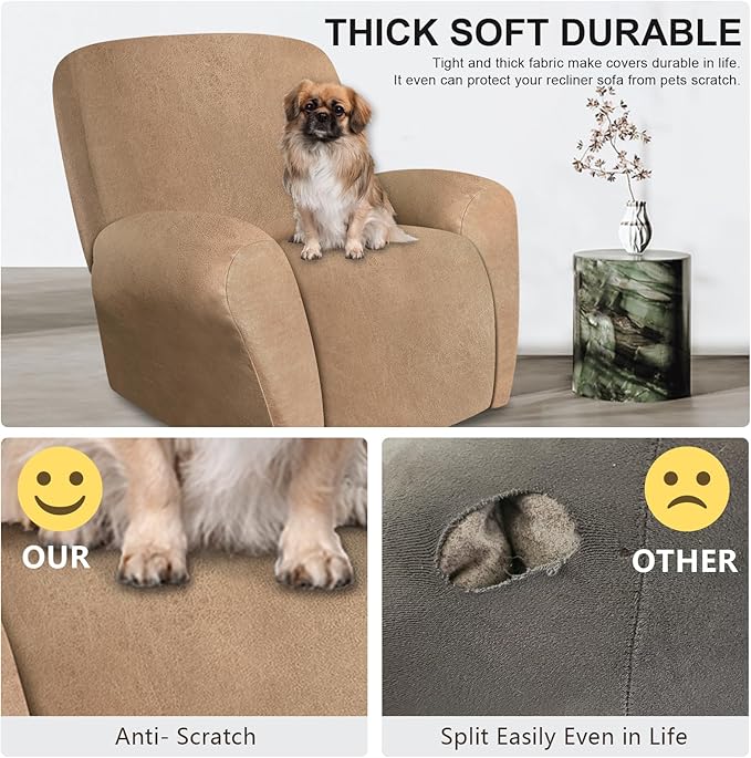 ANARACHON Leather Look Recliner Chair Covers, 4 Pieces Recliner Covers Non Slip, Soft Cover for Reclining Chair, Washable Furniture Protector for Pets (1 Seater, 026 Brown)