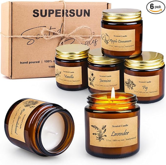 6 Pack Candles for Home Scented, Aromatherapy Jar Candles Gift Set for Women, Long Lasting Burn Soy Wax Candle, Scented Candle Gift Set for Birthday Easter Mother's Day