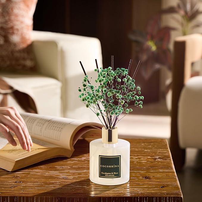 Cocorr??na Reed Diffuser Sets- Eucalyptus & Moss Scented Diffuser with Sticks Home Fragrance Reed Diffuser for Bathroom Shelf Decor