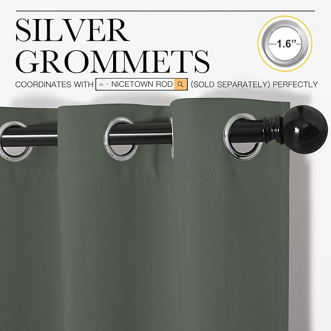NICETOWN Thermal Insulated Curtains Blackout Draperies, Window Treatment Solid Grommet Room Darkening Drape Panels for Bedroom (Dark Mallard, Set of 2, 55 by 68 inches Long)