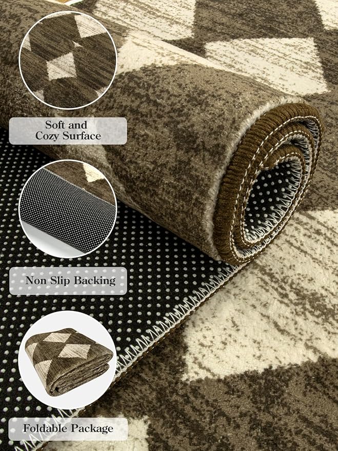 Lahome Zelie Small 2x3 Kitchen Rugs Non Slip, Machine Washable Entryway Rugs, Moroccan Trellis Indoor Soft Non-Slip Non-Shedding Throw Bathroom Carpet for Doorway Bedside Laundry Room, Brown