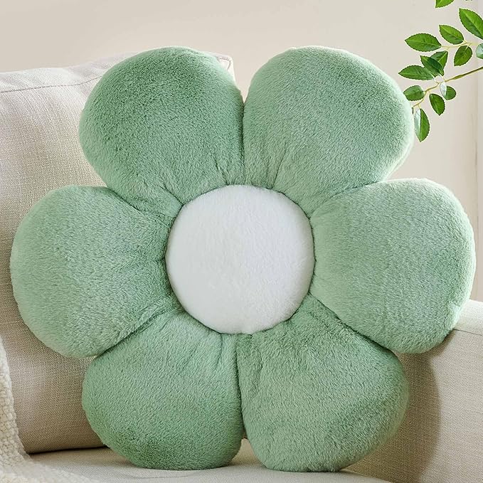 CANGHI Green Flower Pillow 19.68 inch Flower Shaped Throw Pillows Daisy Plush Pillow Floor Pillows Seat Cushion Cute Aesthetic Decorative Throw Pillows for Bed Home Sofa Chair Couch Decor