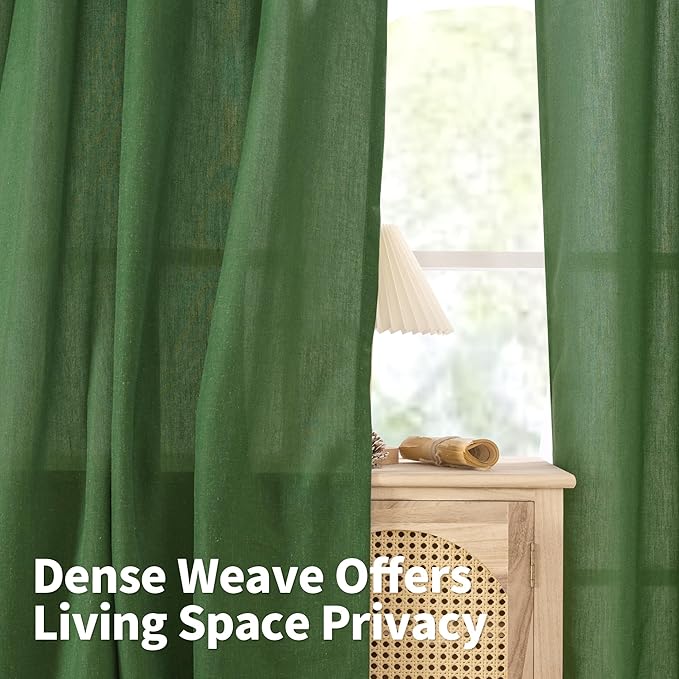 YoungsTex Forest Green Linen Curtains for Living Room 84 Inches Length, Grommet Light Filtering Drapes Privacy for Bedroom Dining Room Farmhouse Spring Decorative, 2 Panels, 52 X 84 Inch