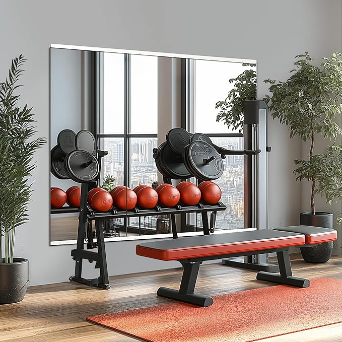 TRAHOME Home Gym Mirror for Wall,48x24x3PCS Full Length,Glass Frameless Body Large Mirror for Home Gym,Workout,Bedroom,Garage(Silver)
