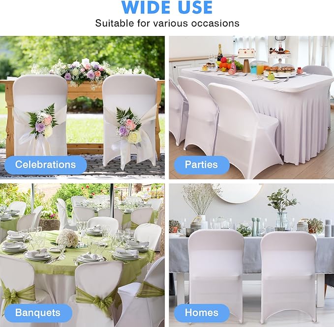 Fixwal 55 Pcs White Folding Chair Cover, Spandex Stretch Covers Ideal for Wedding, Party, Dining, Business Meeting, Banquet, Universal Fitted Washable Slipcover