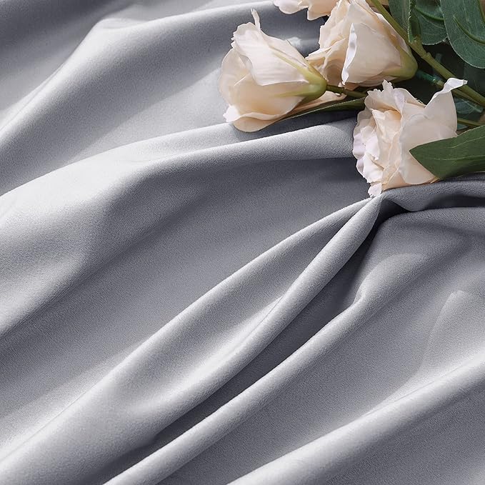 MIULEE Greyish White Velvet Curtains 2 Panels Luxury Blackout Curtains for Bedroom Living Room Thermal Insulated Super Soft Window Drapes Rod Pocket & Back Tab, W52 x L72 inches