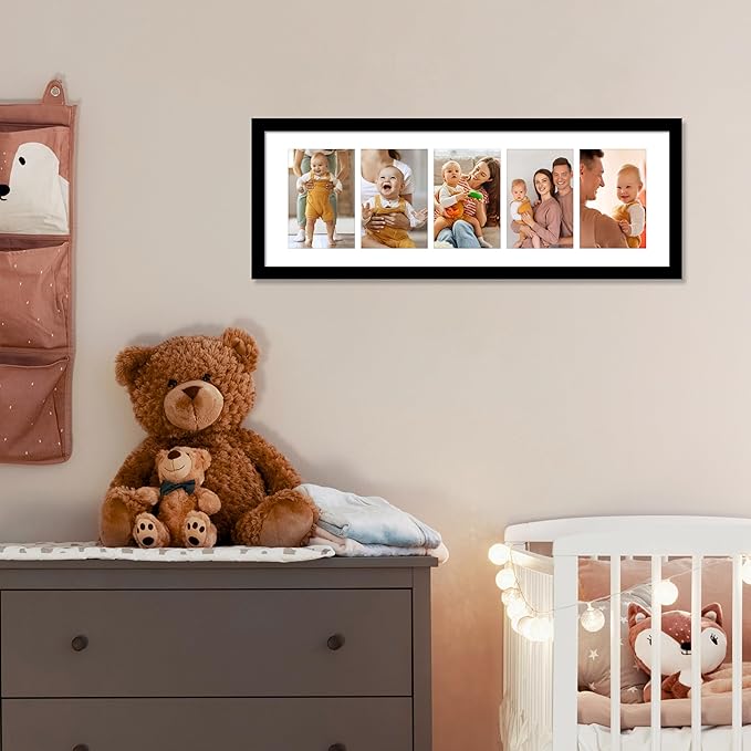 VIOLABBEY 8x24 Picture Frame 2Pack, Fits Five 4x6 Photos or One 8x24 Picture, Wall Frames Collage Decor, Black 4x6 Collage