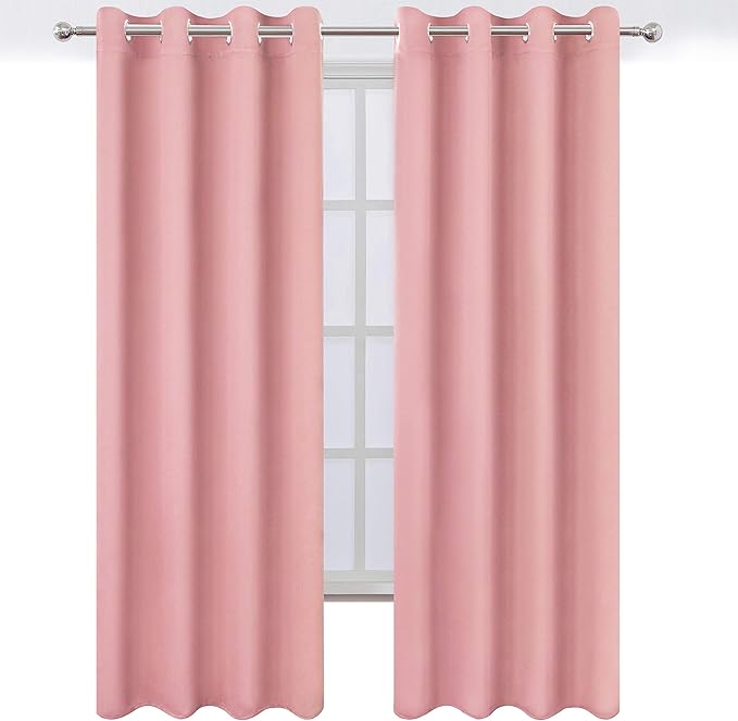 LEMOMO Blackout Curtains 66 x 95 inch/Pink Curtains Set of 2 Panels/Thermal Insulated Room Darkening Bedroom Curtains