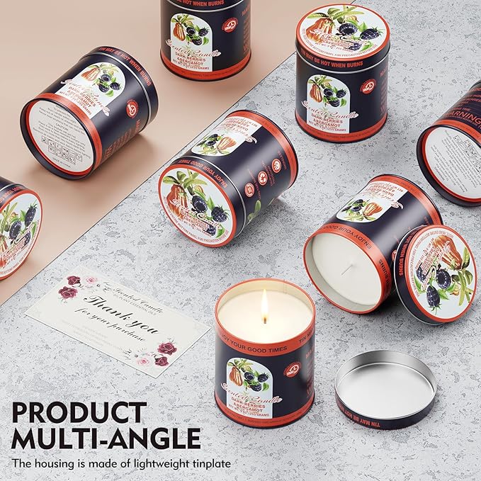 2 Pack Scented Candles (90 Total Burn Hours) - Soy Wax Candles 9 oz Each in Tin - Long Lasting Aromatherapy Candle Gift Set (Dark Berries Bergamot)