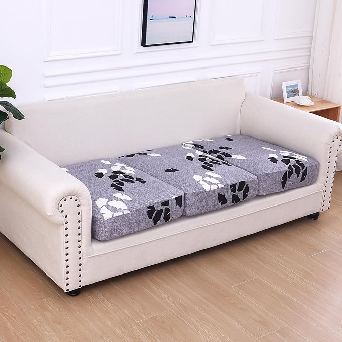 hyha Printed Couch Cushion Covers, Floral Sofa Covers Washable for 3 Cushion Couch, Stretch Pattern Outdoor Cushion Covers for Patio Furniture with Elastic Bottom(3 Packs, Maple Leaf)