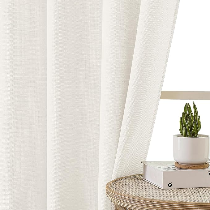 Chyhomenyc Short Curtains 36 Inch Length, Faux Linen Textured Small Kitchen Curtain, Light Filtering Yellowish Half Window Curtains for Basement Cabinet, Each 30x36 Inch, Cream???prev. Ivory???