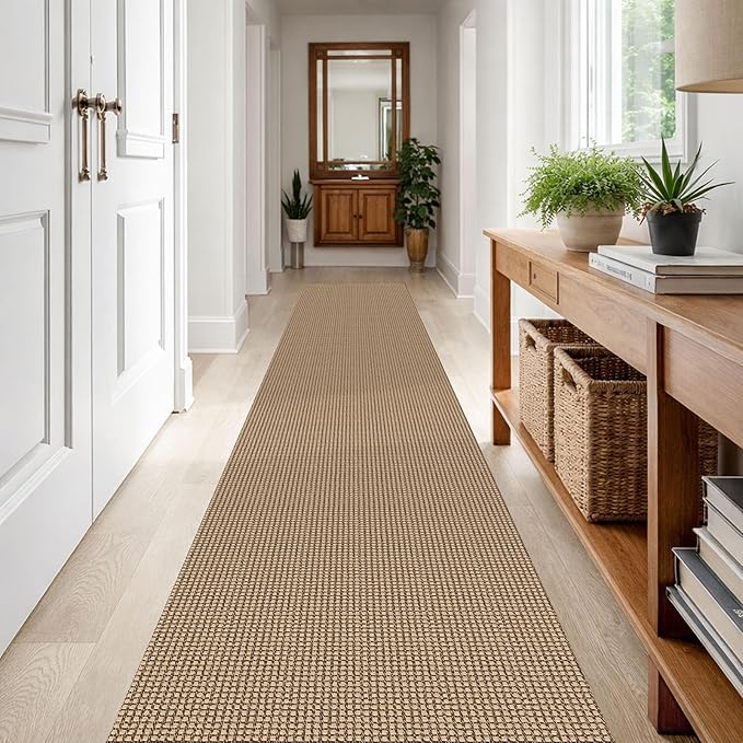 IOHOUZE Washable Runner Rug 2x12 Non Slip Rubber Backed Extra Long Hallway Runner Entryway Runner Indoor, Kitchen Rugs Woven Cotton Floor Carpet for Hall Stair, Orange/Tan/Brown