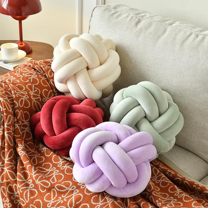Knot Ball Pillow, Round Decorative Throw Pillows Cushion, 8 Inch Sage Green Soft Plush Knotted Pillows Pillow, Modern Home Throw Knot Decorative Cushion