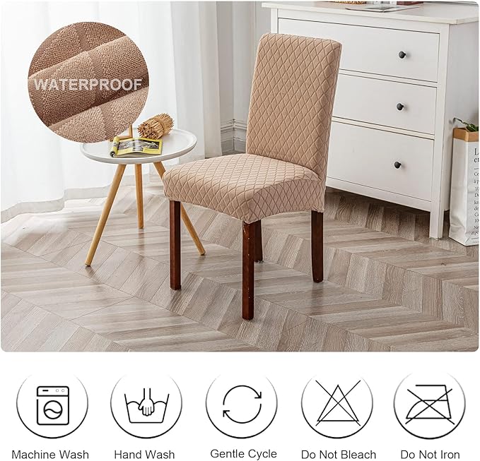 Genina Waterproof Chair Covers for Dining Room Set of 4, Dining Chair Cover Removable Parson Chair Slipcover Chair Protectors Covers for Kitchen (Argyle-Khaki, 4 PCS)