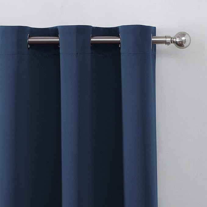 LEMOMO Navy Blue Blackout Curtains 34 x 63 Inch Length/Set of 2 Curtain Panels/Thermal Insulated Room Darkening Blackout Curtains for Bedroom