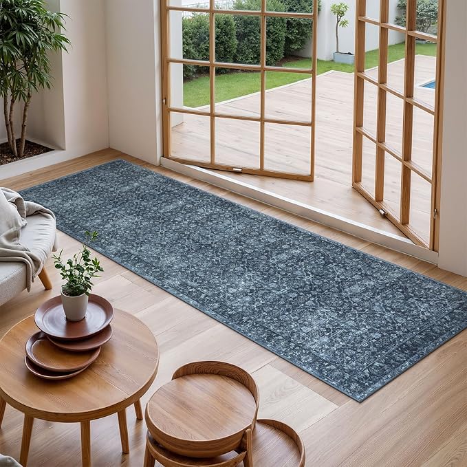 Hedlive Navy Blue Runner for Hallway, 2x6 Washable Kitchen Runner Rug Non Skid Washable,Soft Runners for Entryway Bedroom, Low Pile Carpet Runners for Entry Bathroom Bedside (2'x6',Blue)