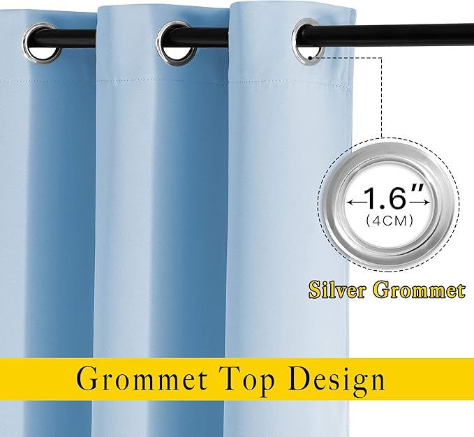 NICETOWN Sky Blue Blackout Curtains - Home Decor Window Treatment Ring Top Blackout Draperies Curtains for Living Room (2 Panels， 52 by 84， Blue)